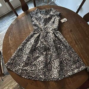 Monochrome Rose Fit And Flare Cottagecore Event Dress Artsy Elegant Old Money